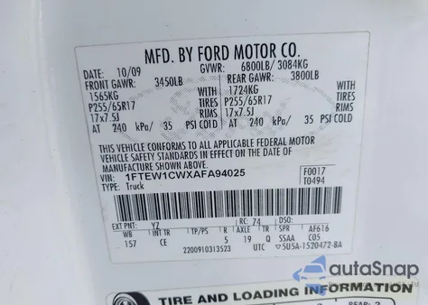 2010 Ford F-150 Xl from USA, damaged, VIN 1FTEW1CWXAFA94025